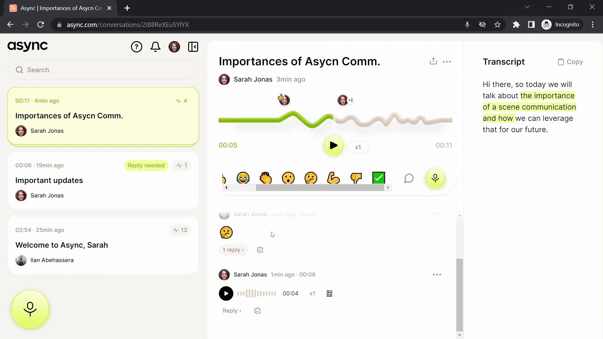 Screenshot of Sharing on Async