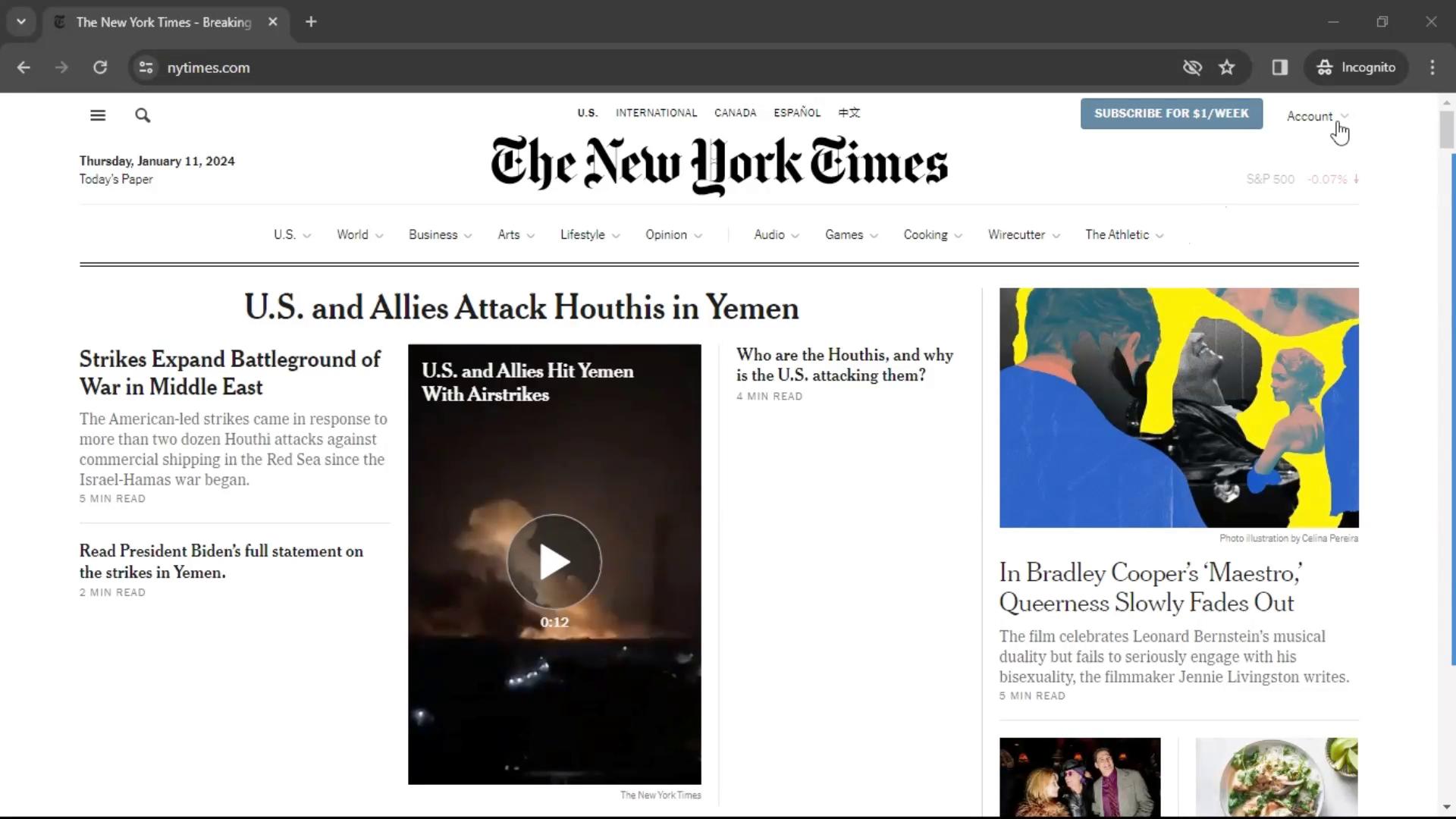 Screenshot of Subscribing on The New York Times