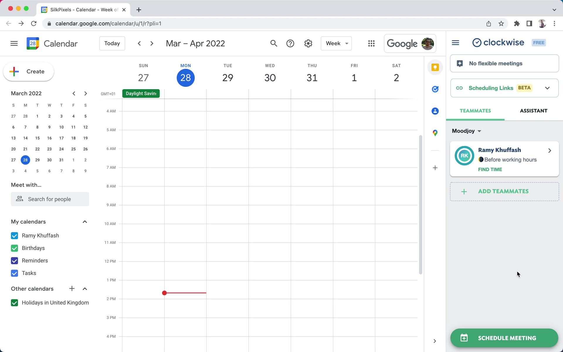 Scheduling a meeting on Clockwise video screenshot