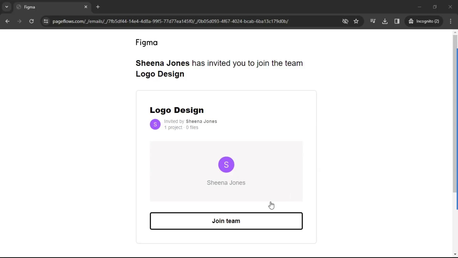 Screenshot of Accepting an invite on Figma