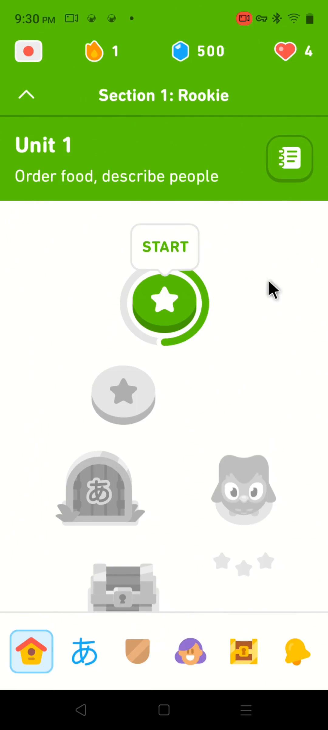 Screenshot of Completing a level on Duolingo