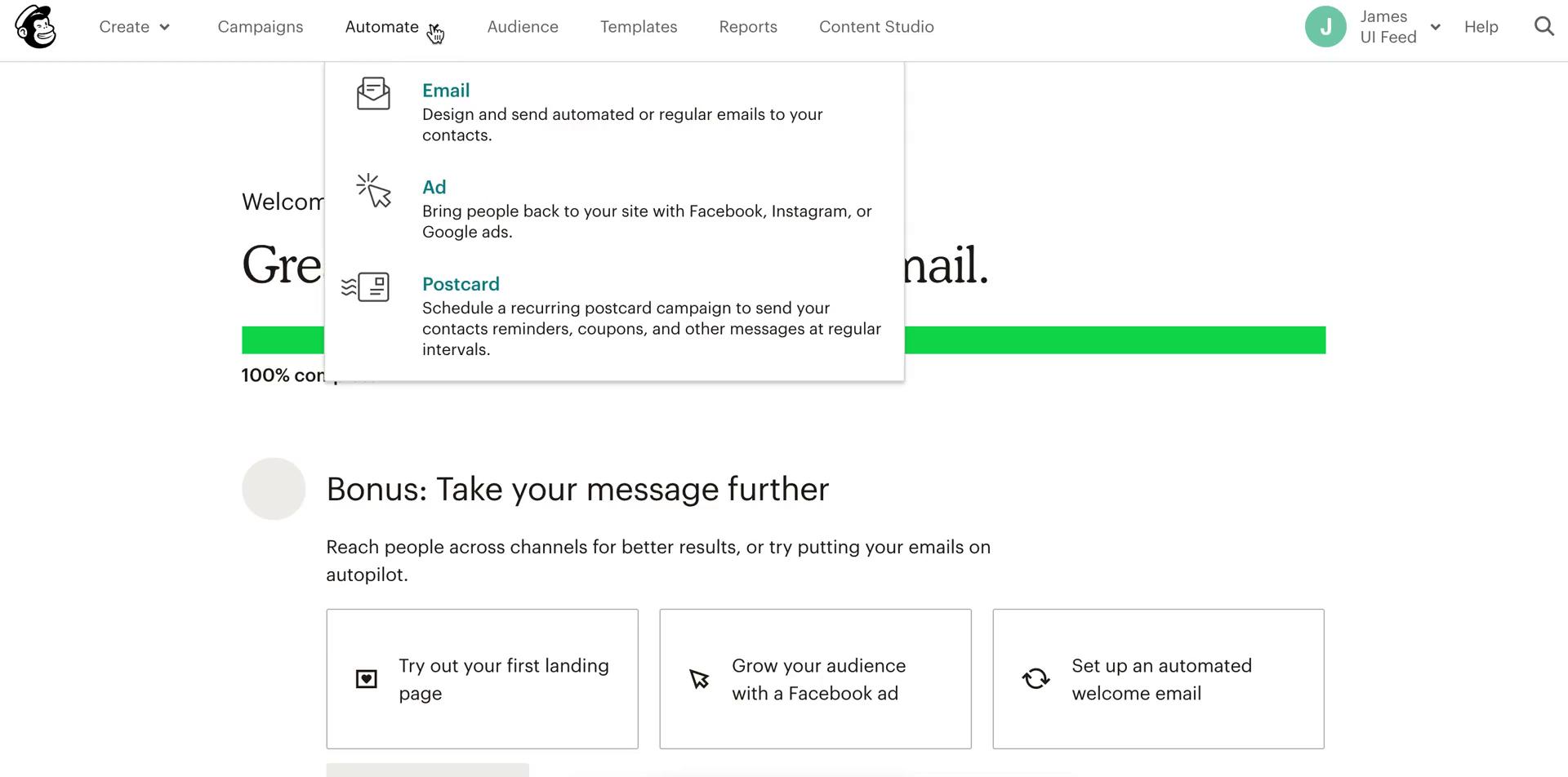 Screenshot of Creating a drip campaign on Mailchimp