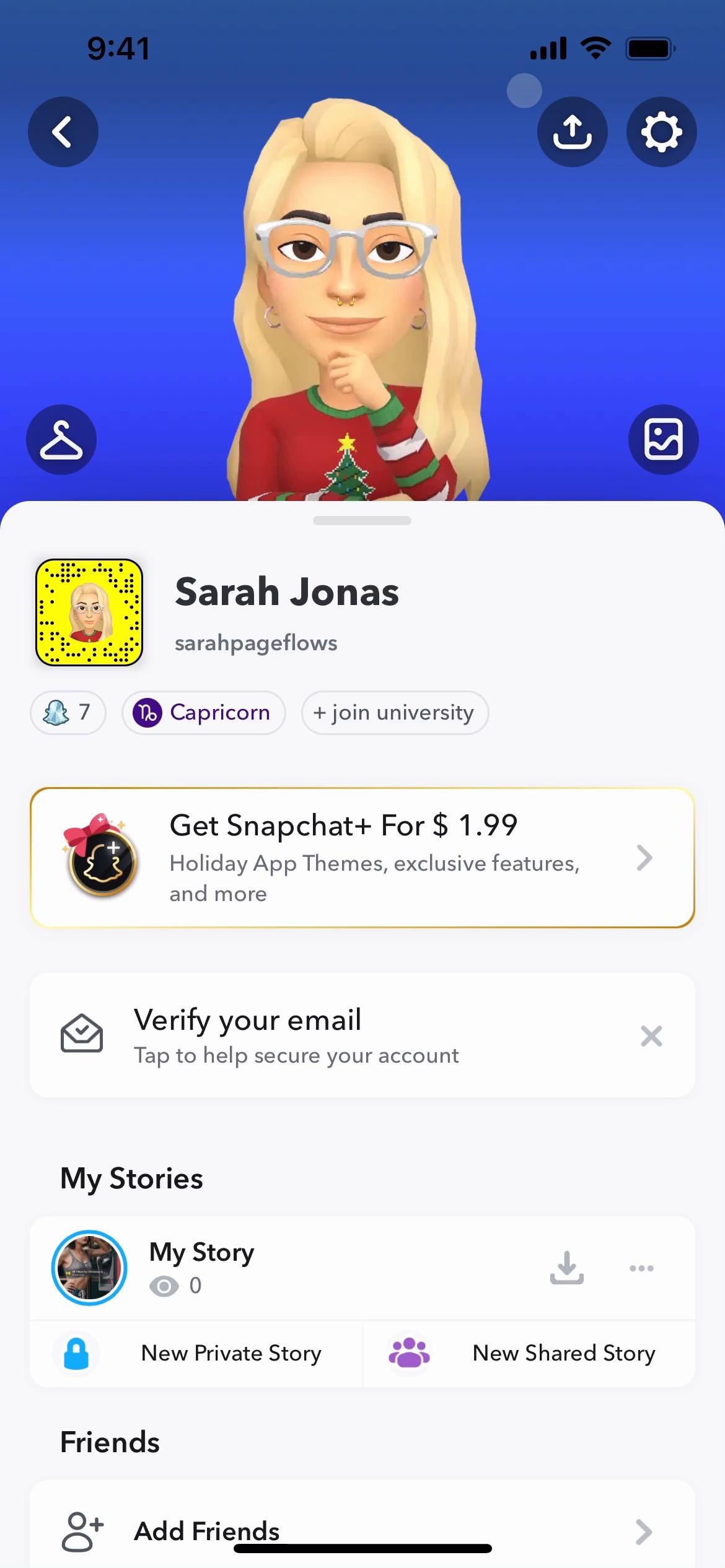 Screenshot of Updating your profile on Snapchat