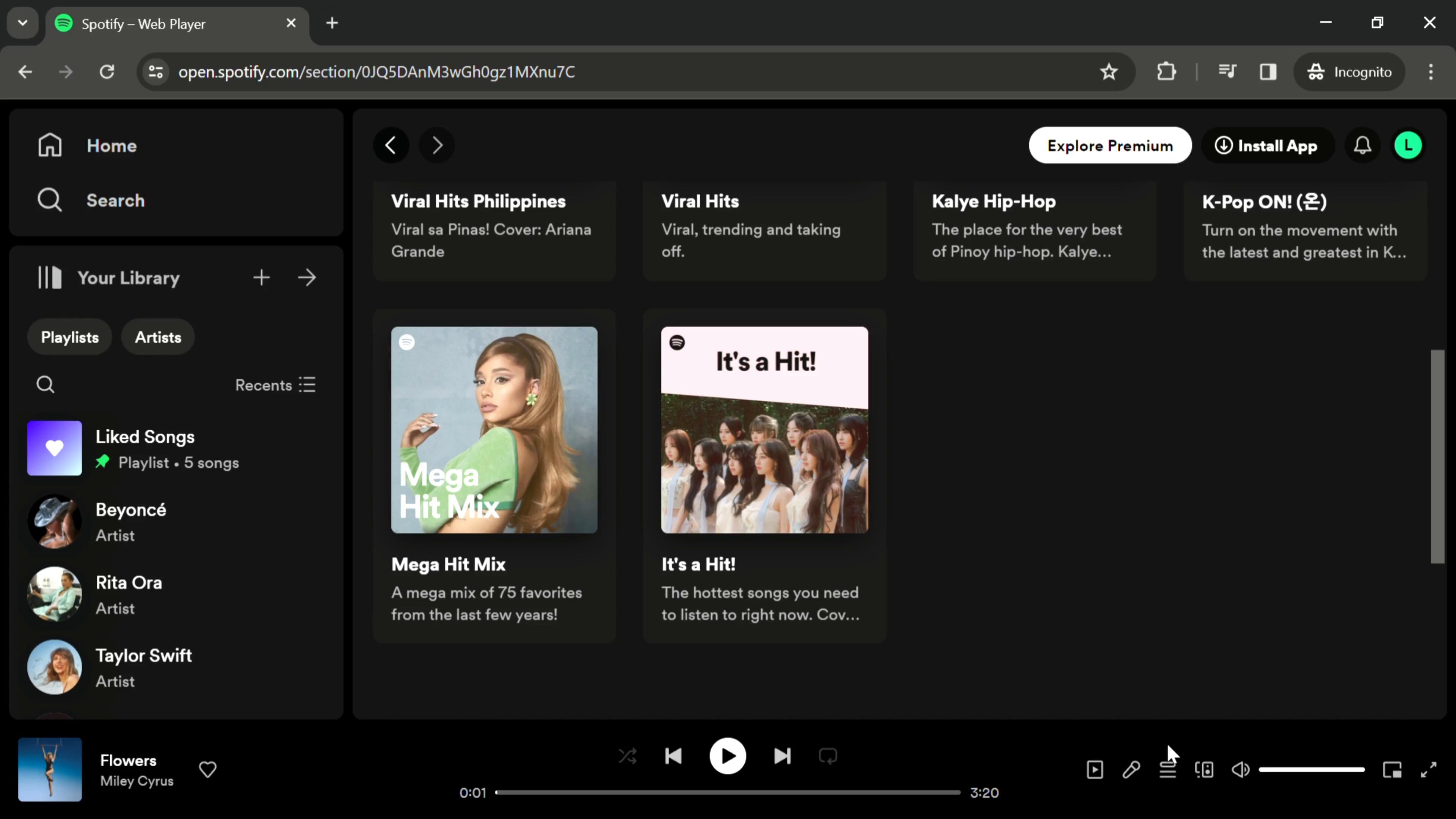 Screenshot of Viewing queue on Spotify