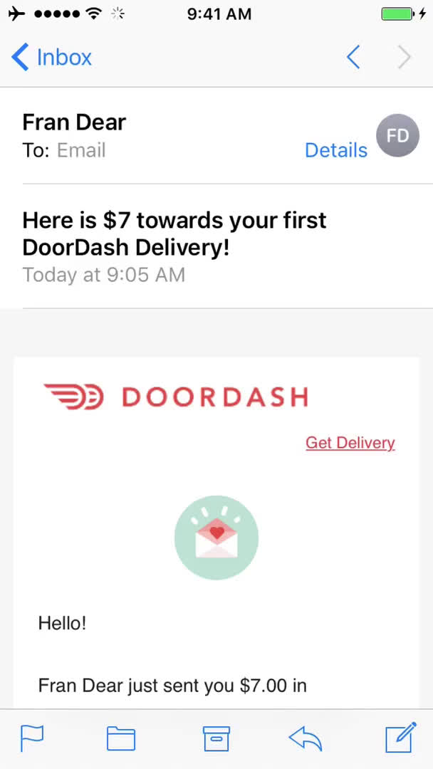 Invite code redeeming on DoorDash video screenshot