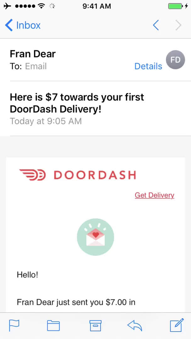 Screenshot of Invite code redeeming on DoorDash