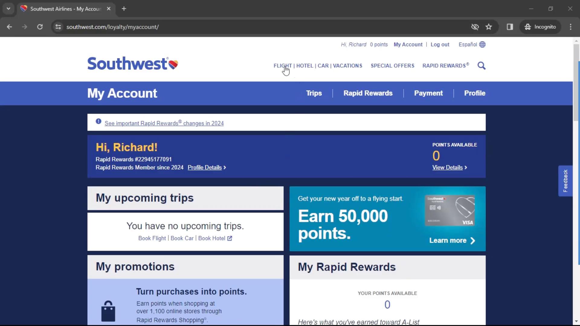 Booking a flight on Southwest Airlines video thumbnail