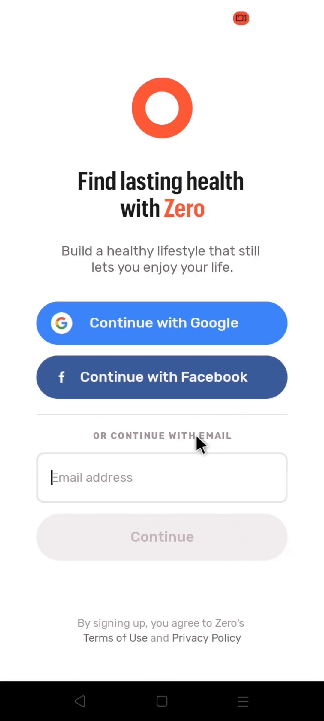 Screenshot of Logging in on Zero