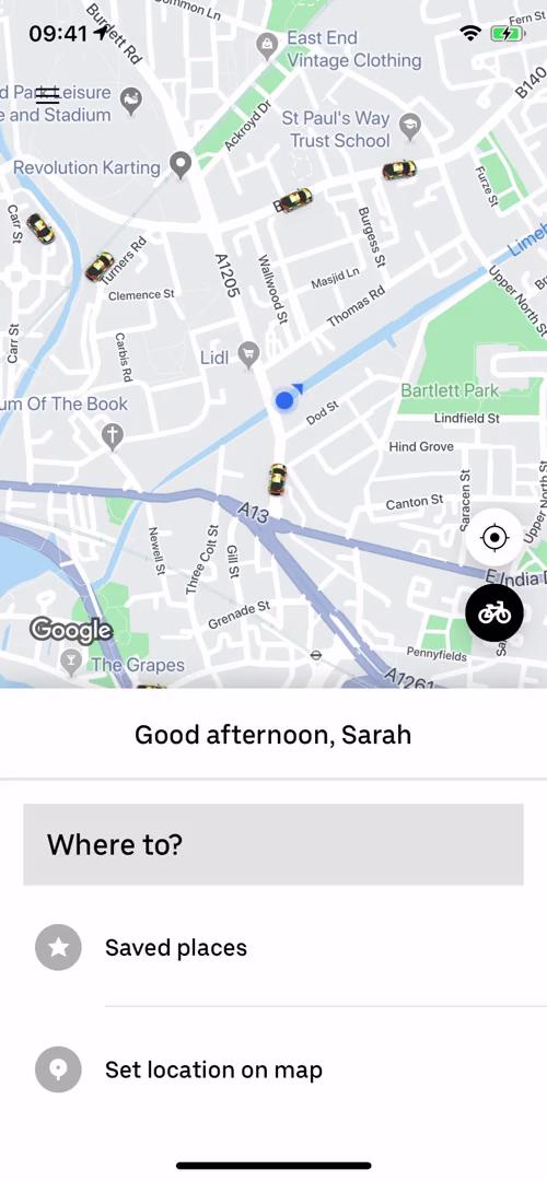 Screenshot of Saved places on Uber