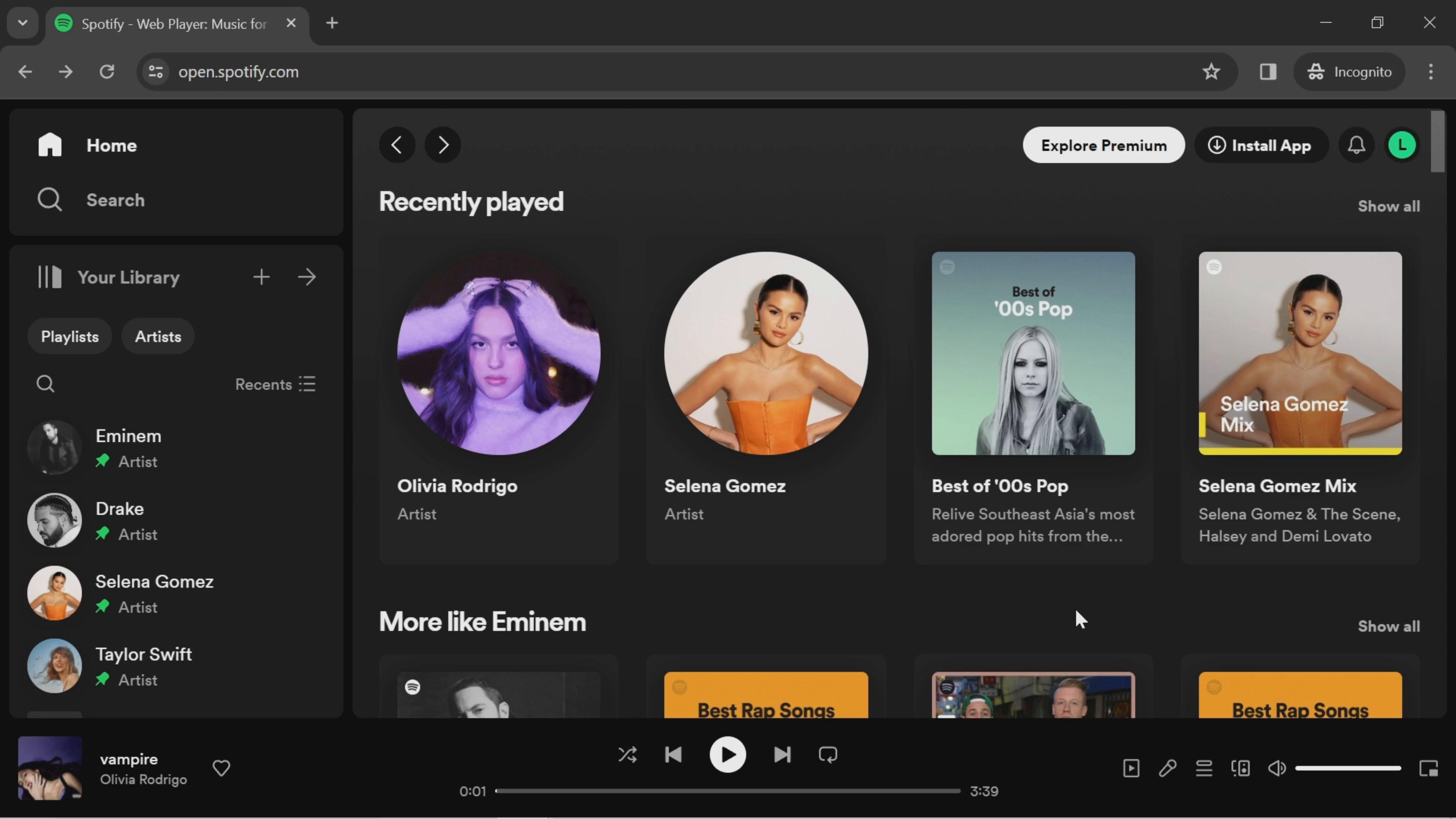 Screenshot of Support on Spotify