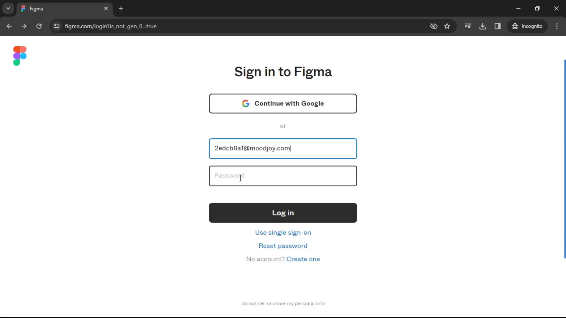 Screenshot of Resetting password on Figma