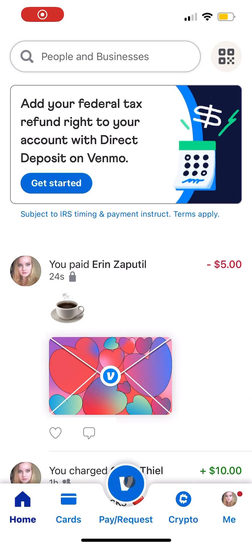 Requesting payment on Venmo video screenshot