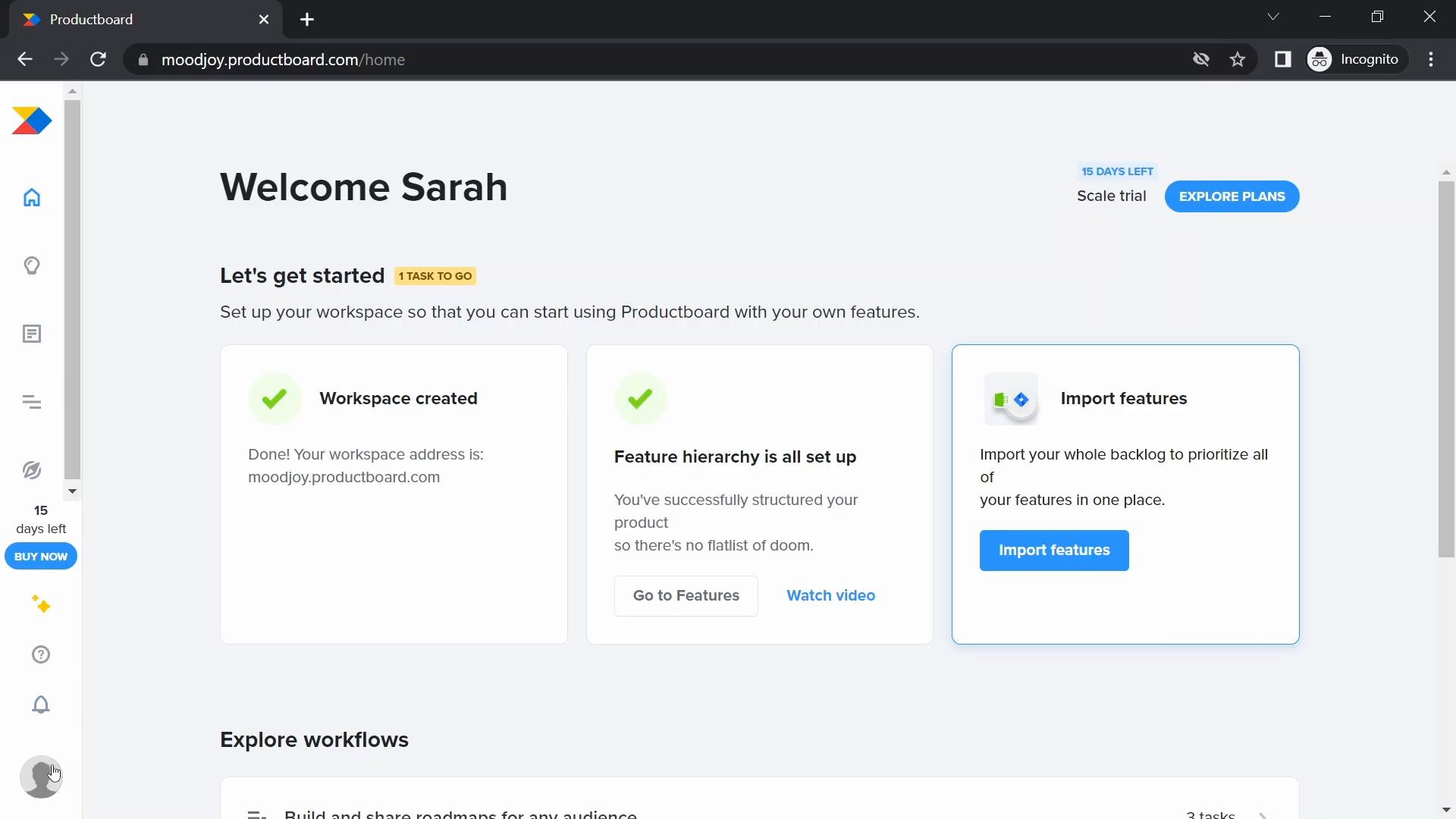 Screenshot of Inviting people on Productboard