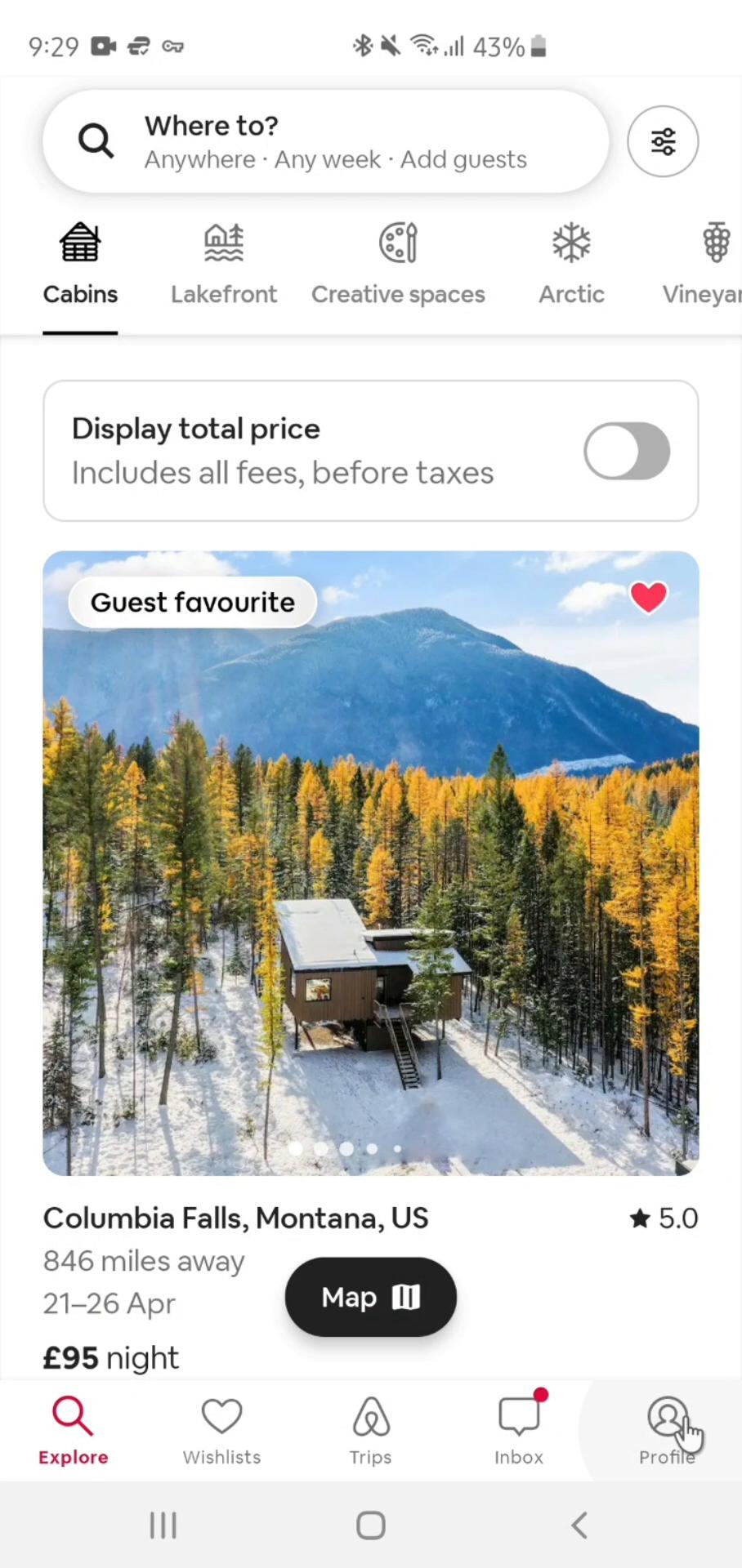 Screenshot of Settings on Airbnb