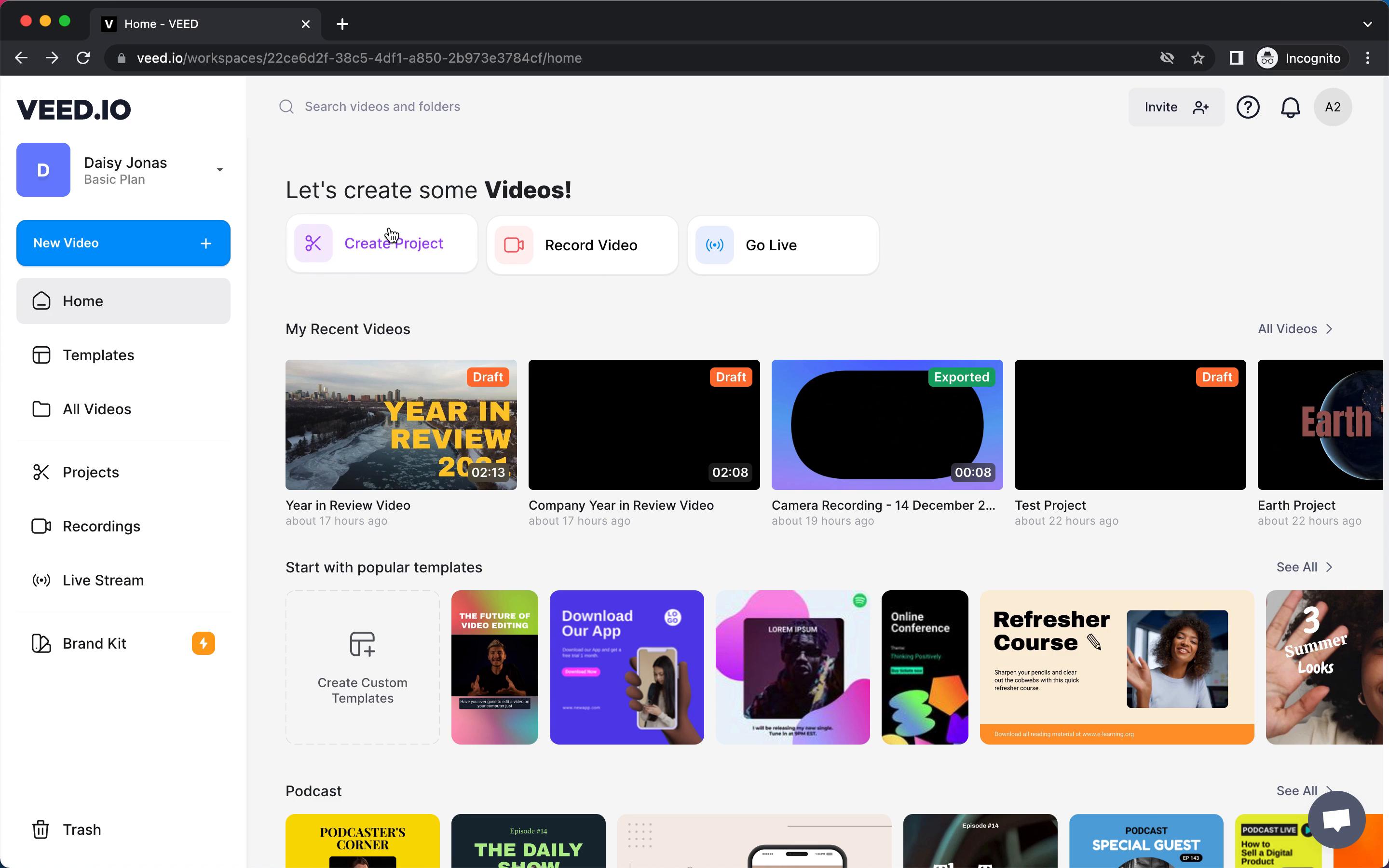 Screenshot of General browsing on VEED.IO