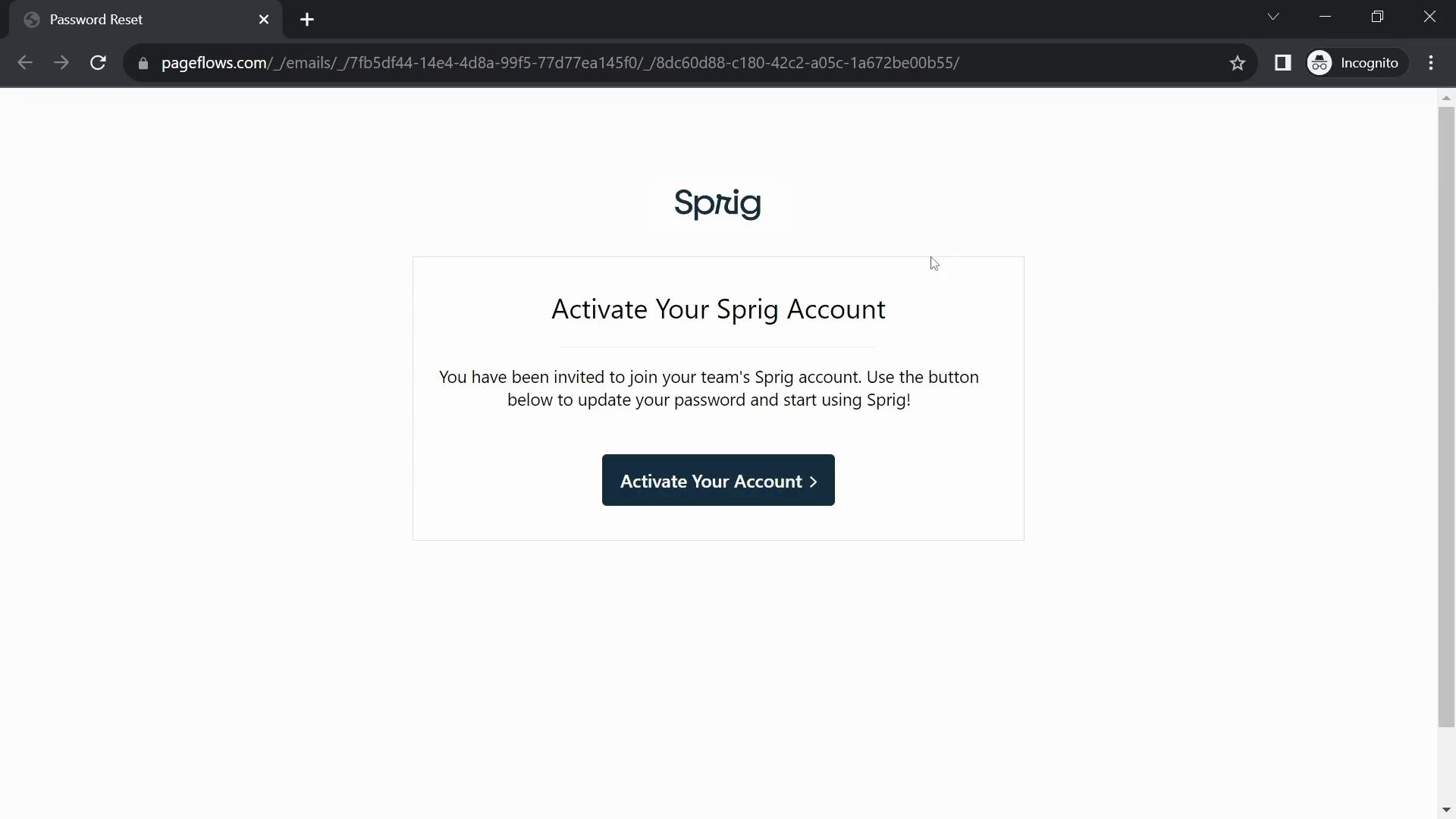 Screenshot of Accepting an invite on Sprig
