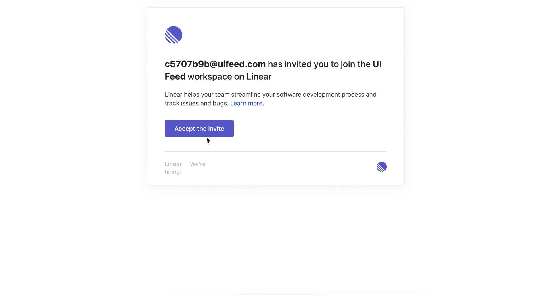 Screenshot of Accepting an invite on Linear