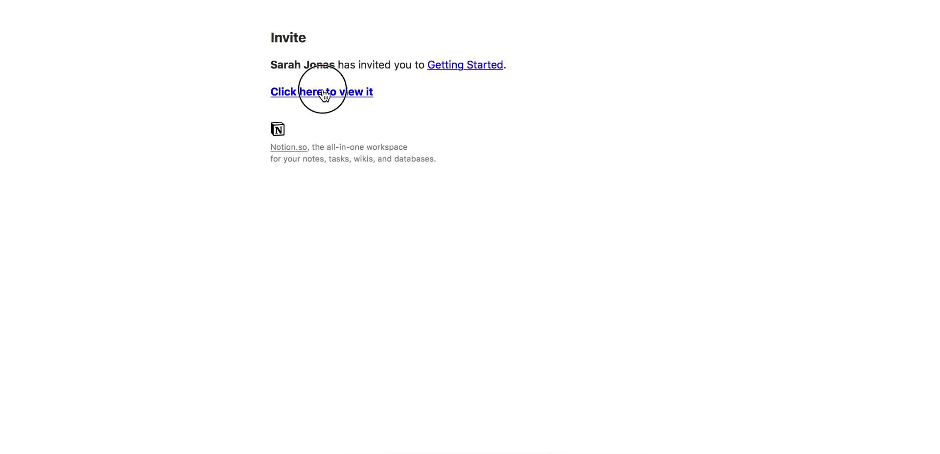 Screenshot of Accepting an invite on Notion