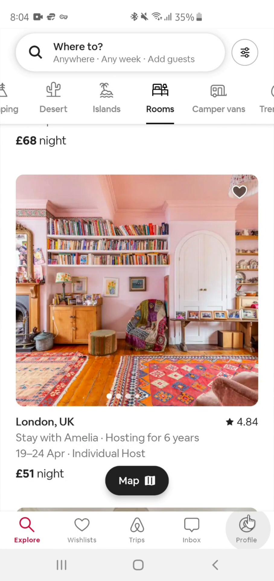 Screenshot of General browsing on Airbnb