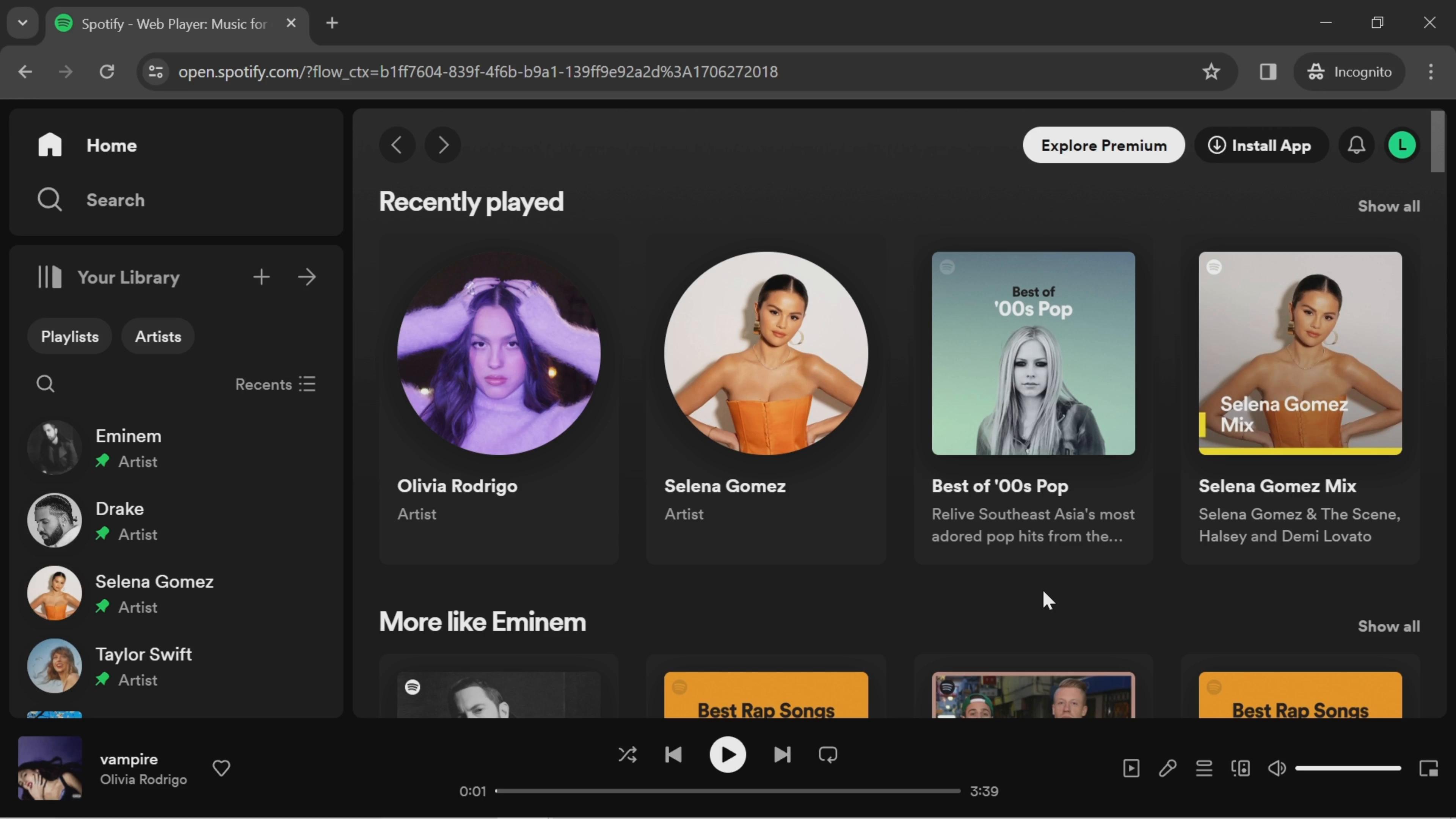 Screenshot of Creating a folder on Spotify