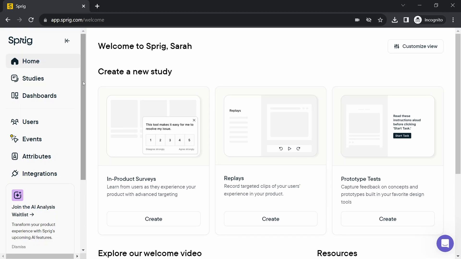 Searching on Sprig video screenshot