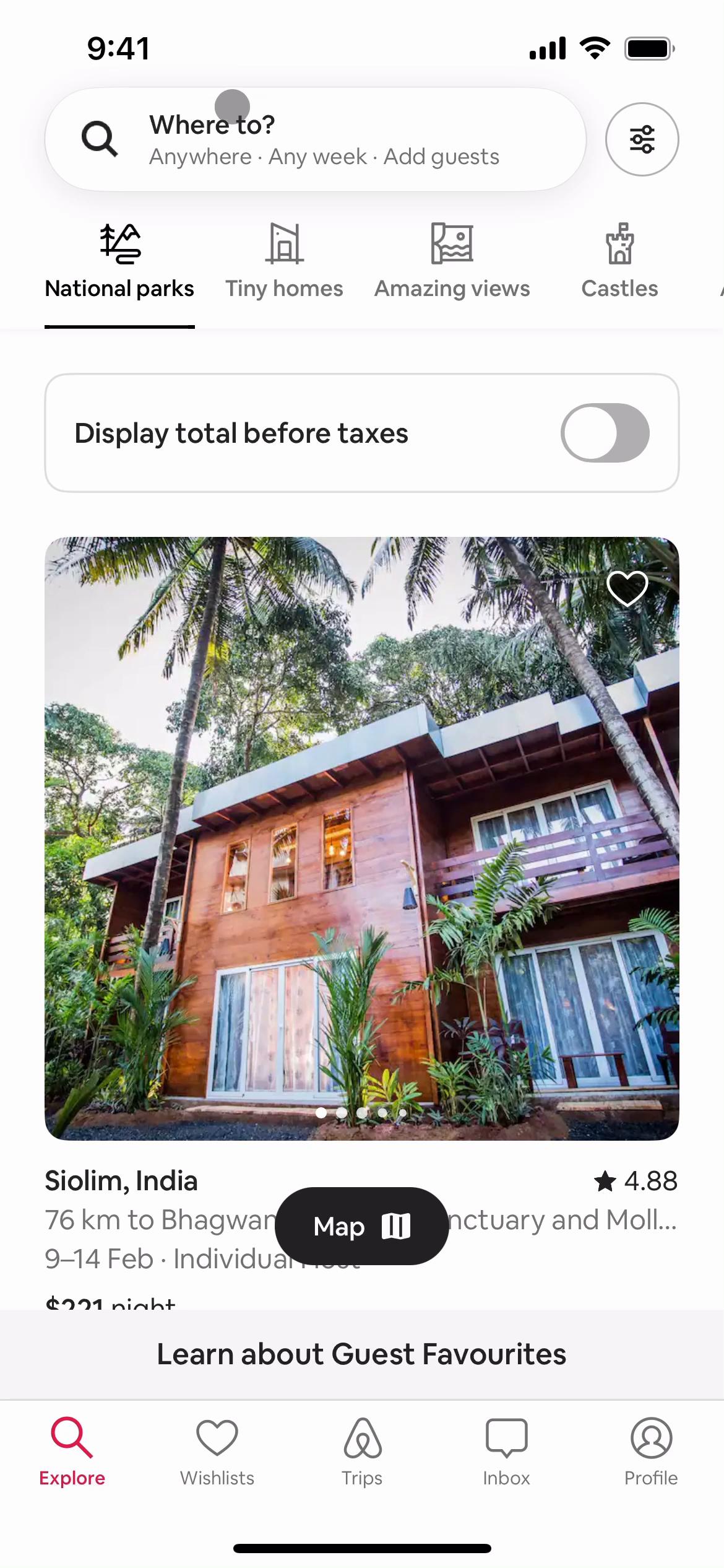 Screenshot of Searching on Airbnb