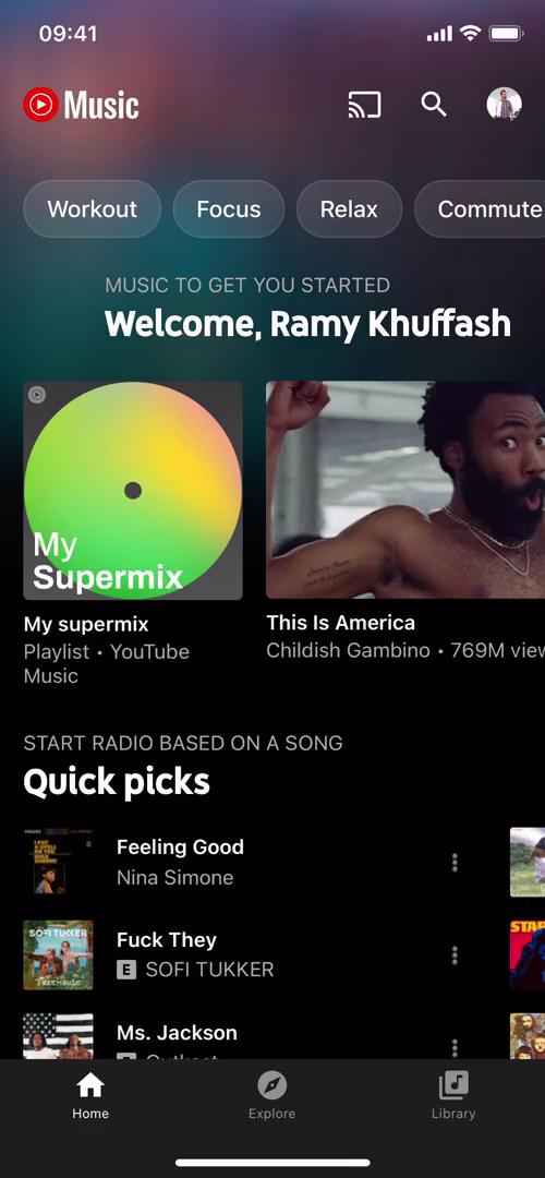 Screenshot of Discovering content on YouTube Music