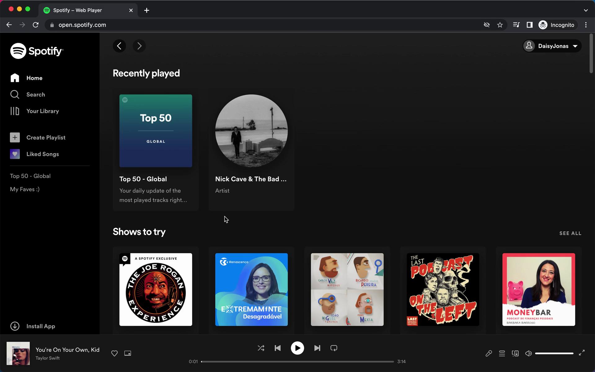 Screenshot of Discovering content on Spotify