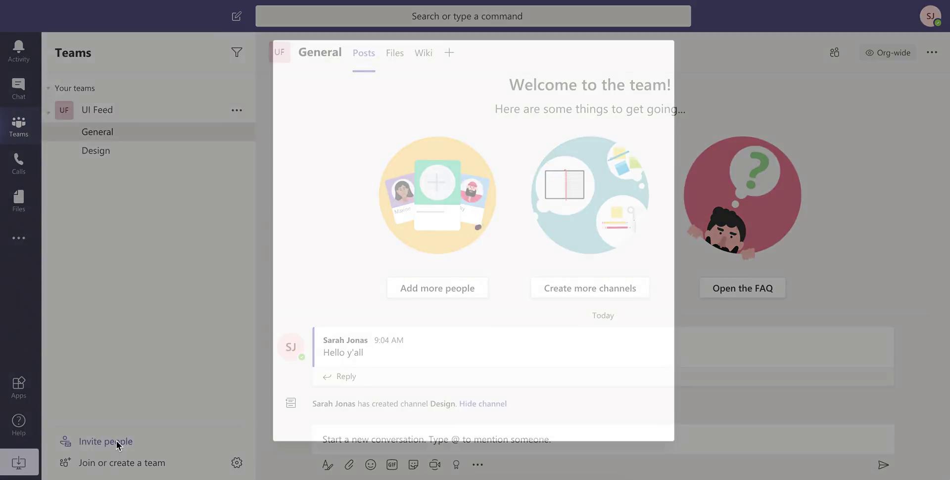 Screenshot of Inviting people on Microsoft Teams