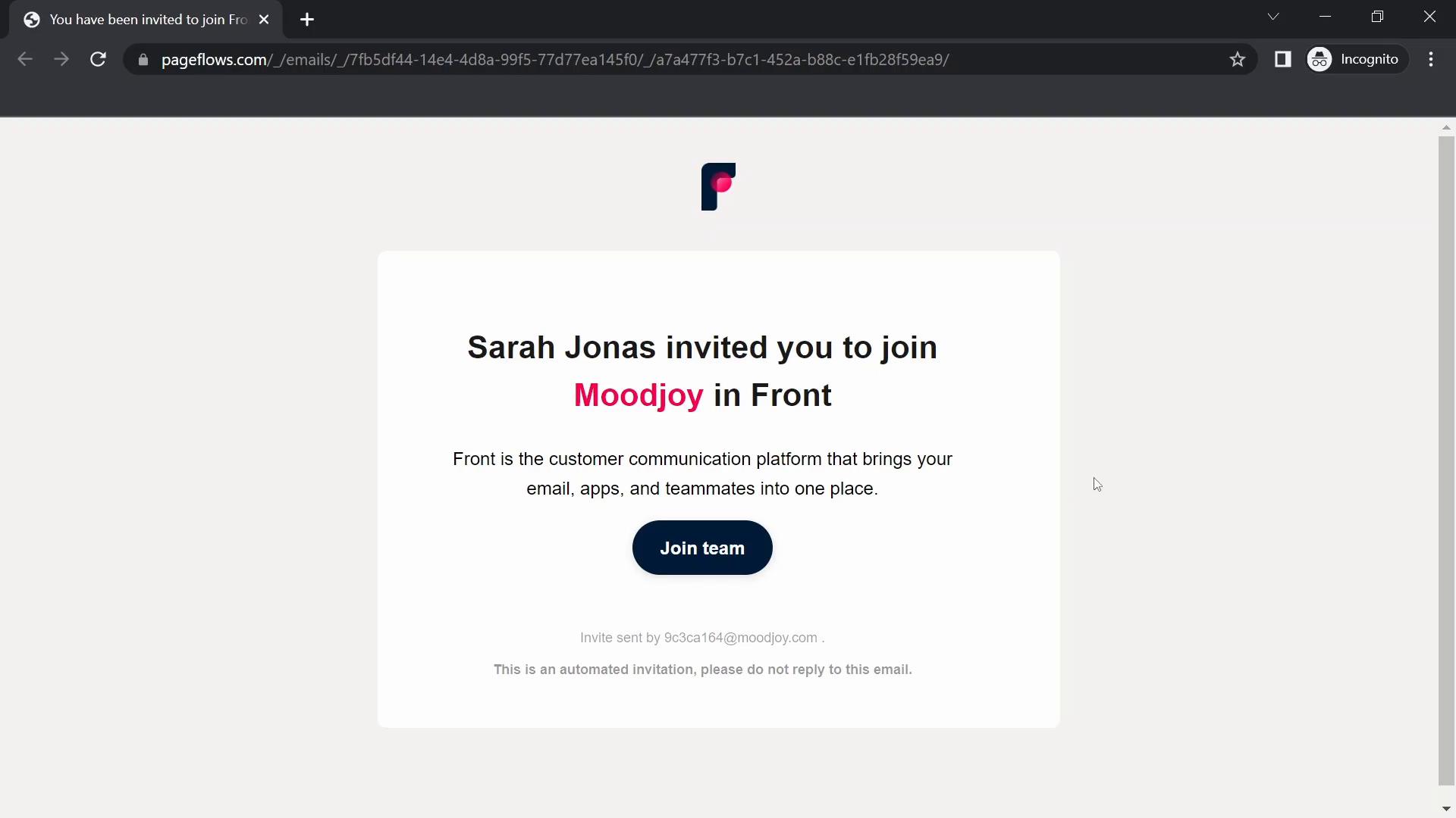 Accepting an invite on Front video screenshot