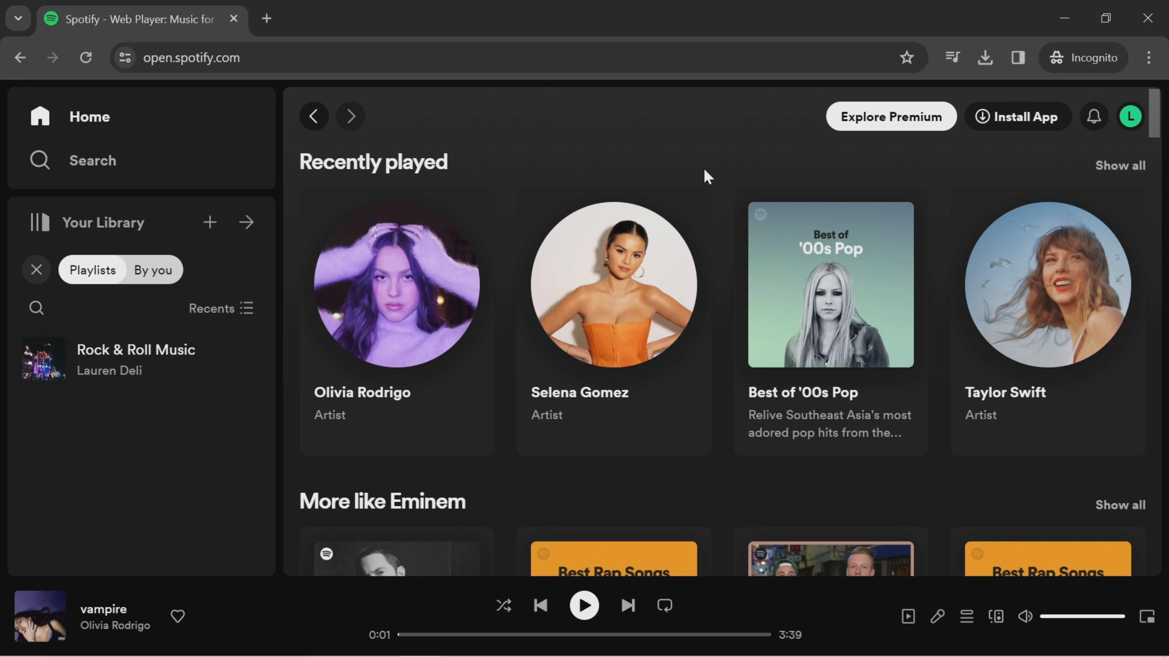 Screenshot of Creating a playlist on Spotify