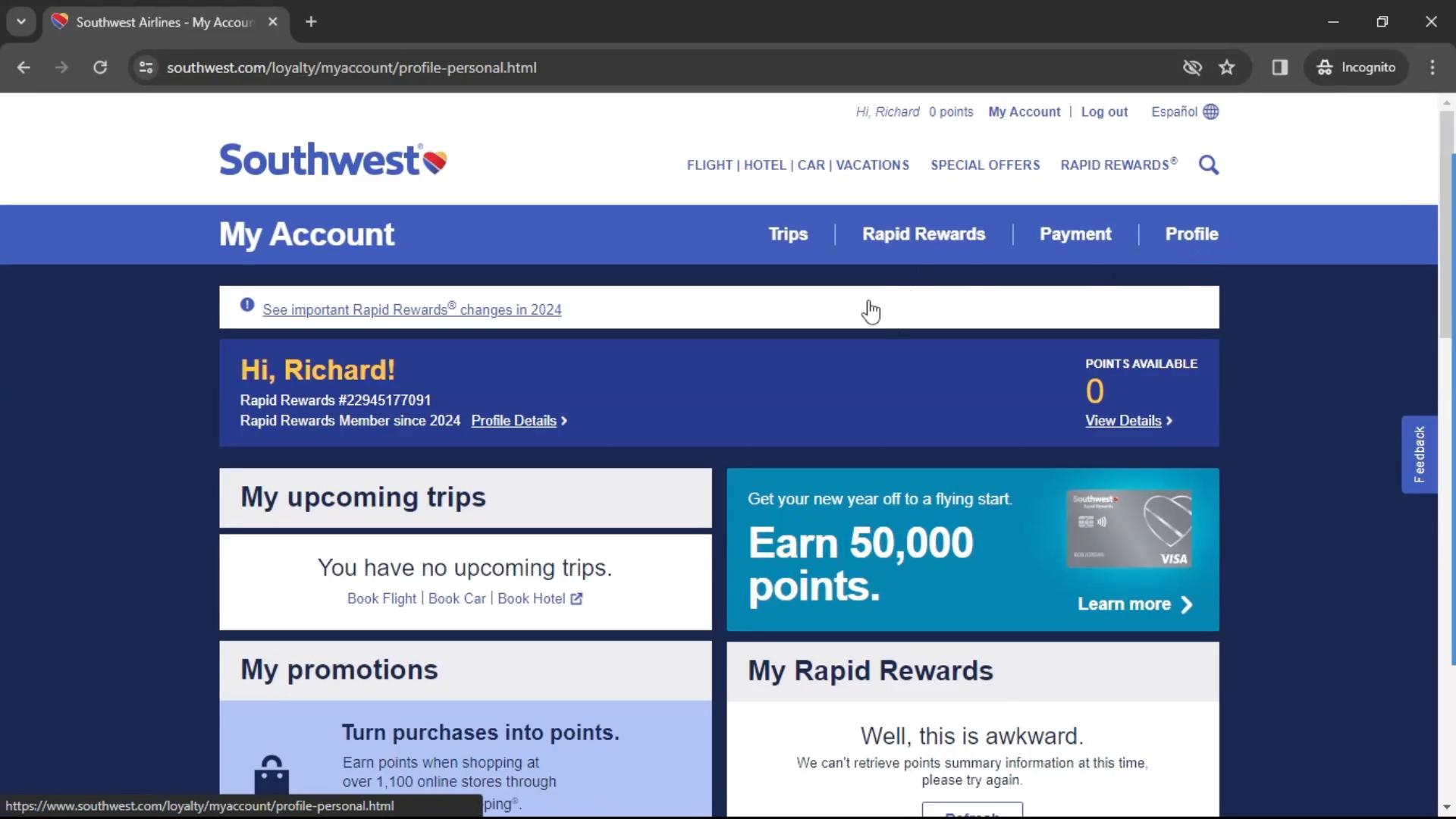 Changing password on Southwest Airlines video thumbnail