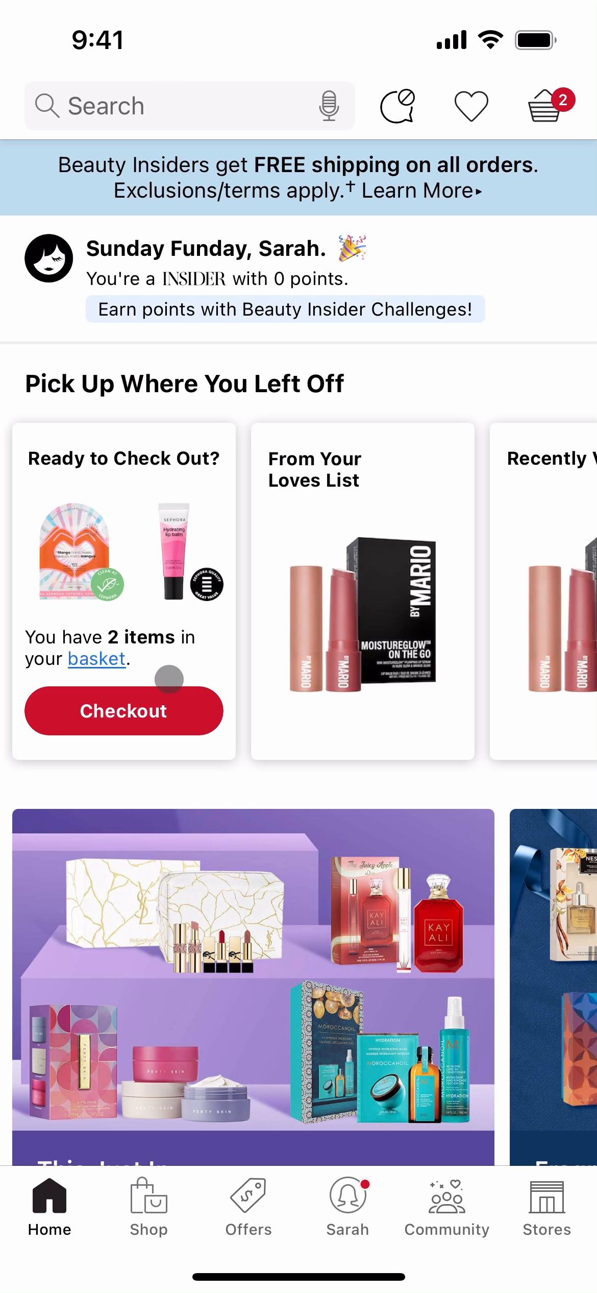 Screenshot of Saving on Sephora