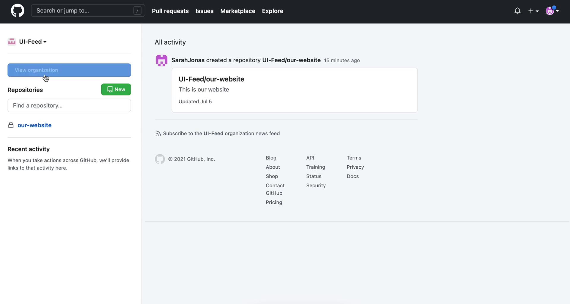 Screenshot of Creating a project on GitHub
