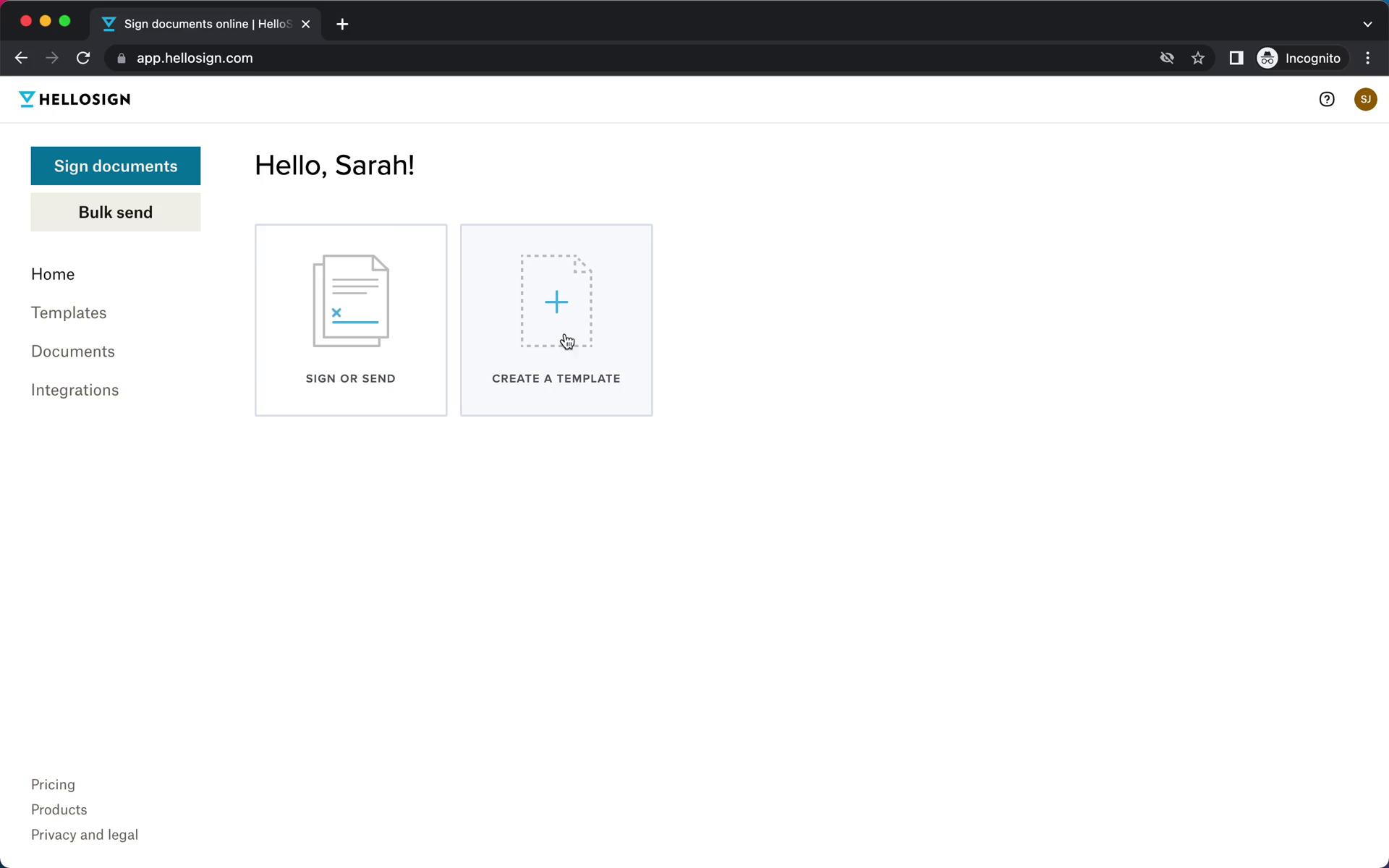 Screenshot of Creating a template on HelloSign