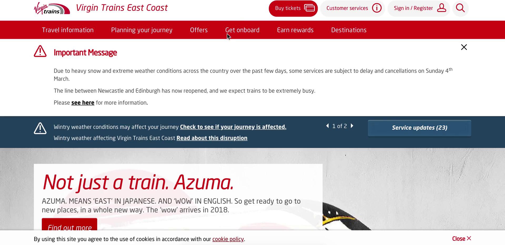 Screenshot of Booking transport on Virgin Trains East Coast