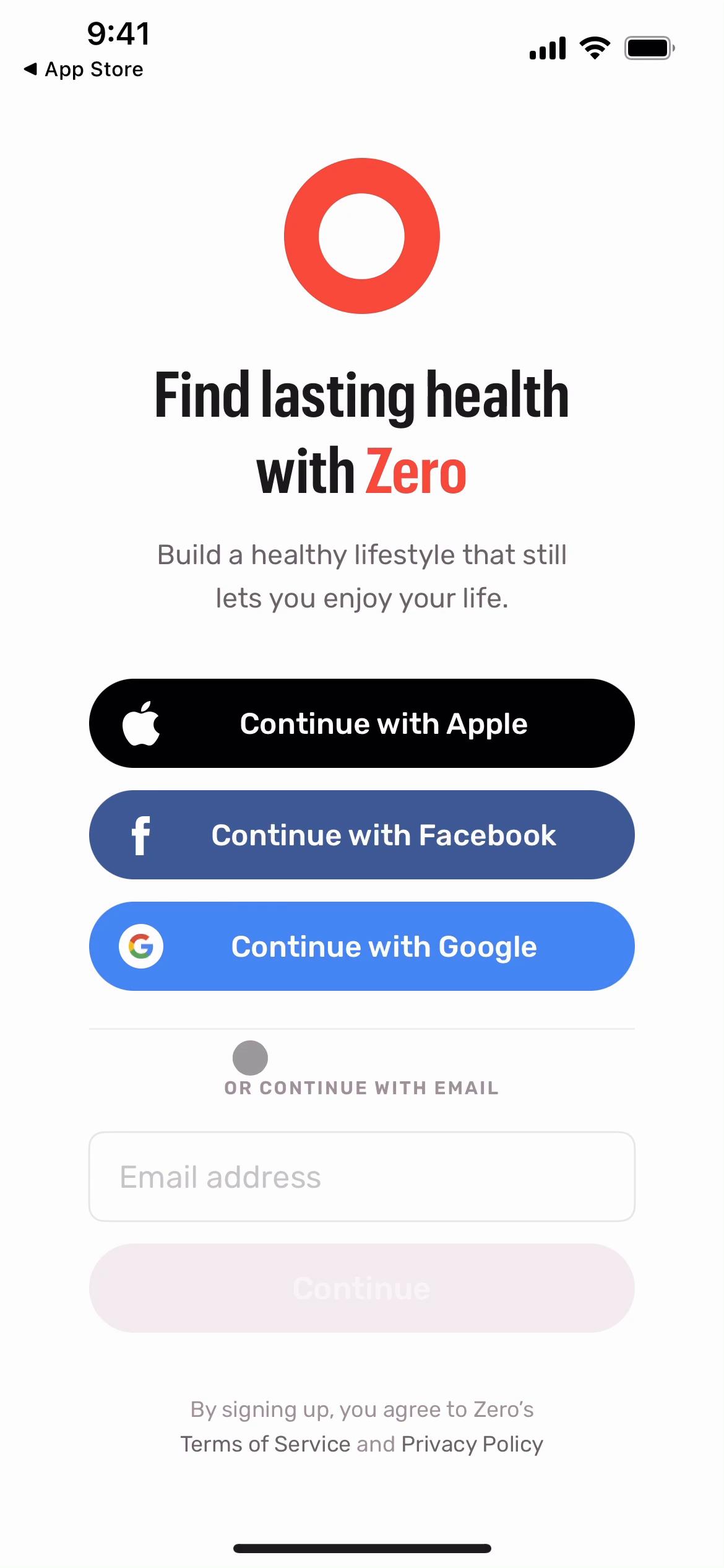 Screenshot of Resetting password on Zero