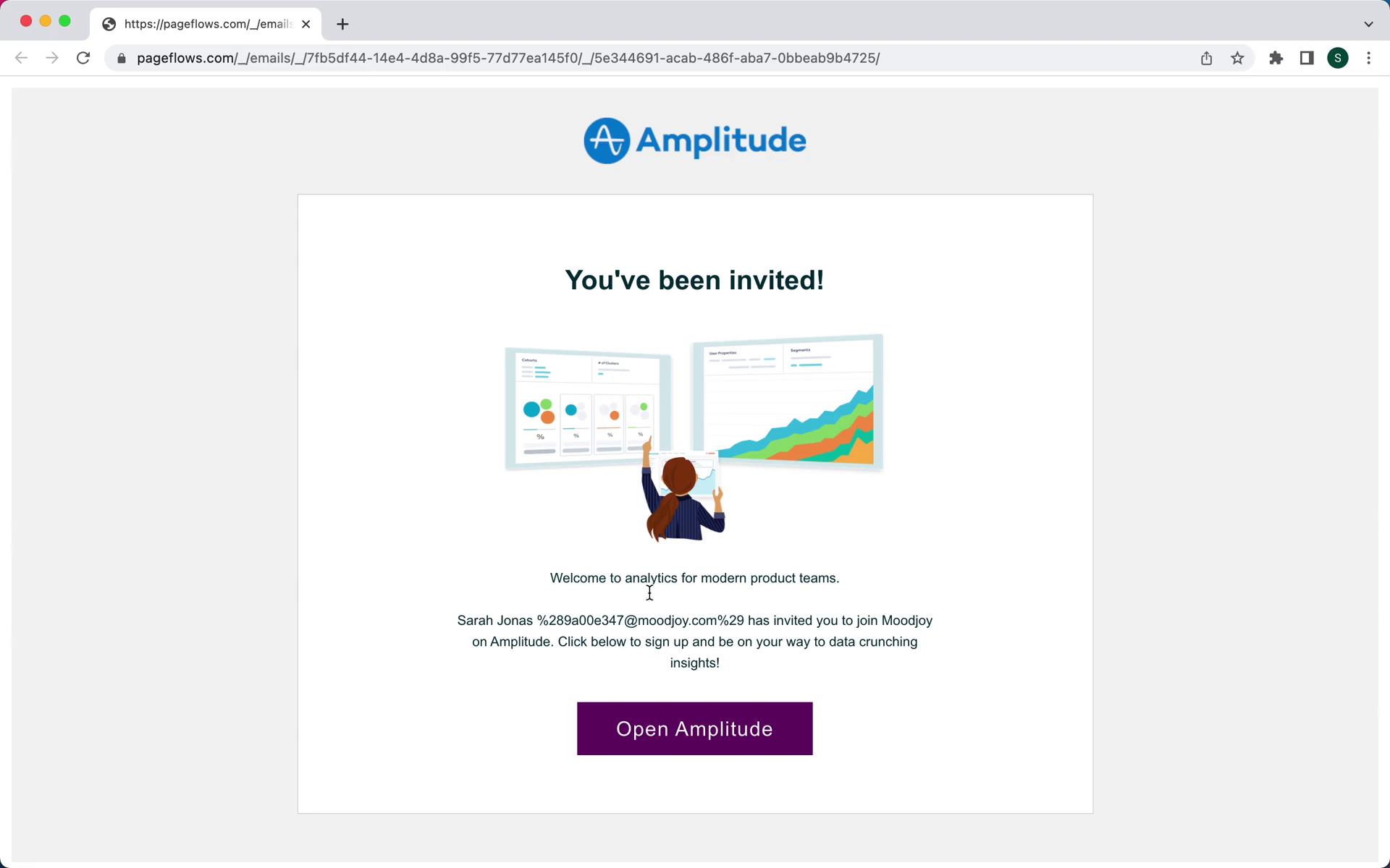 Screenshot of Accepting an invite on Amplitude