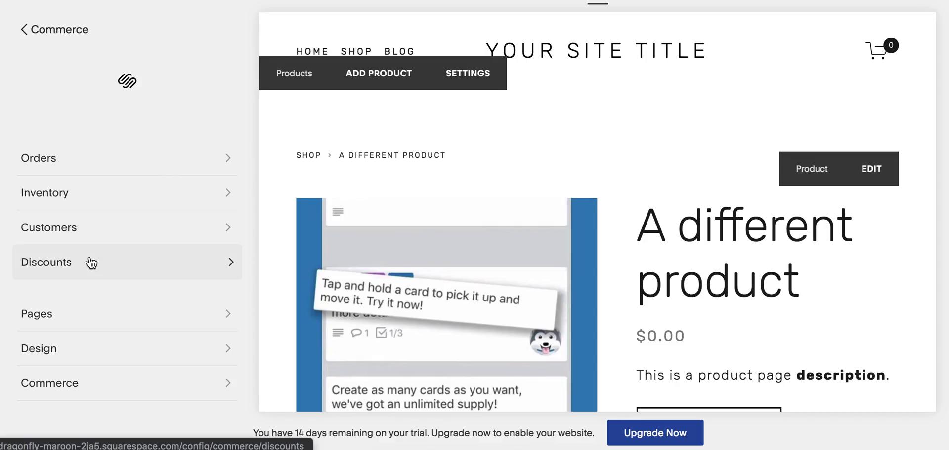 Screenshot of Creating a discount code on Squarespace