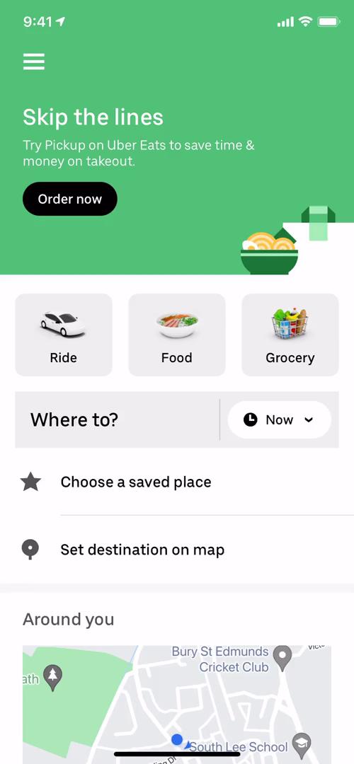 Screenshot of Saved places on Uber