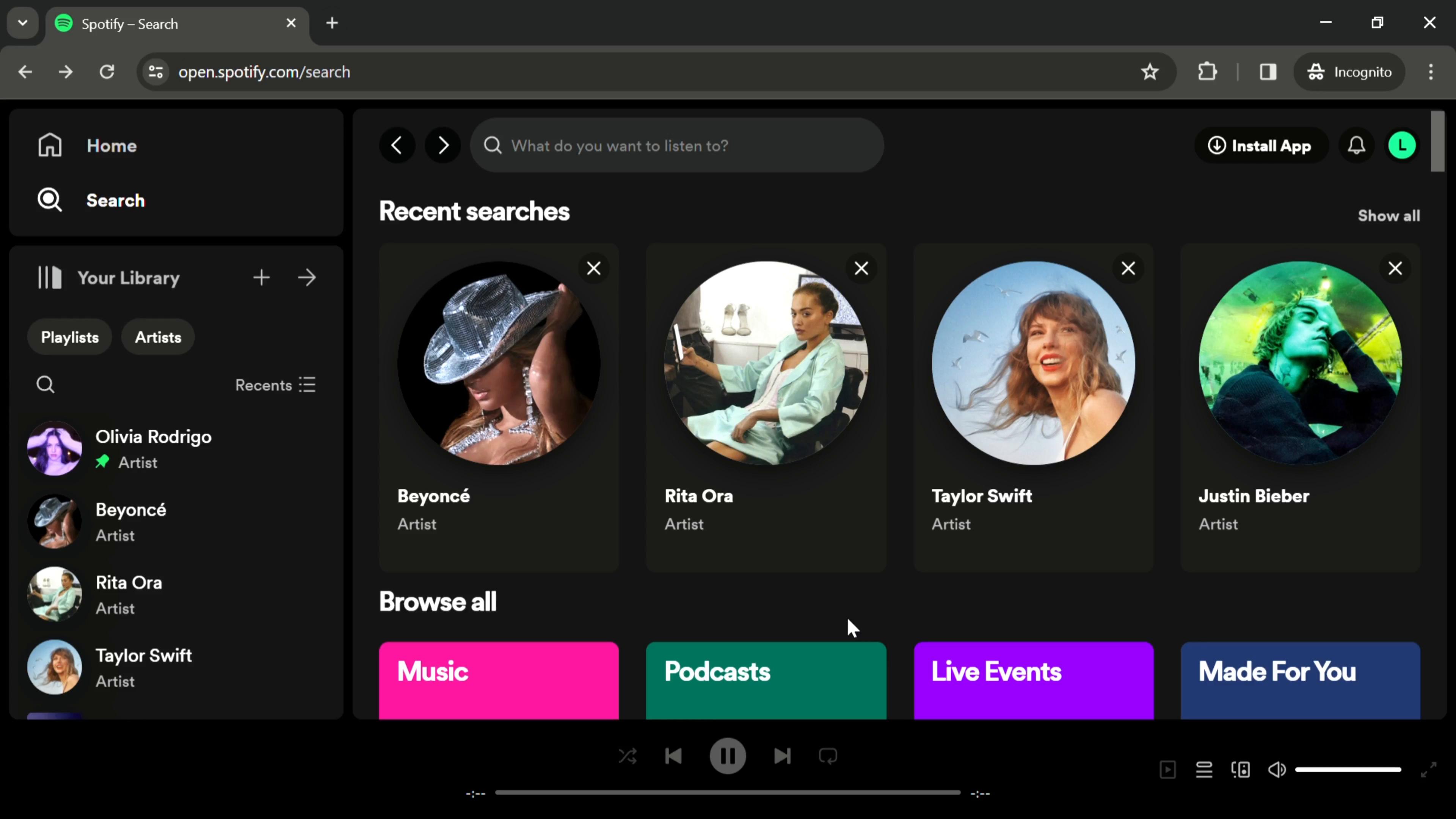 Screenshot of Liking songs on Spotify