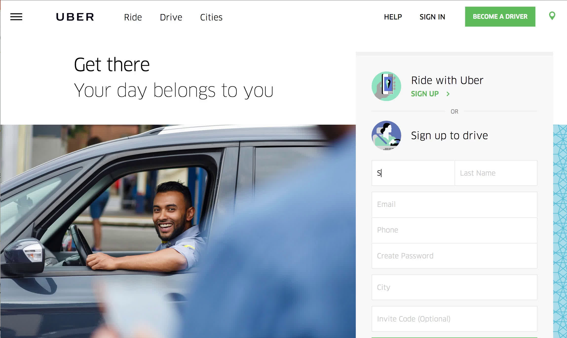 Screenshot of Driver signup on Uber