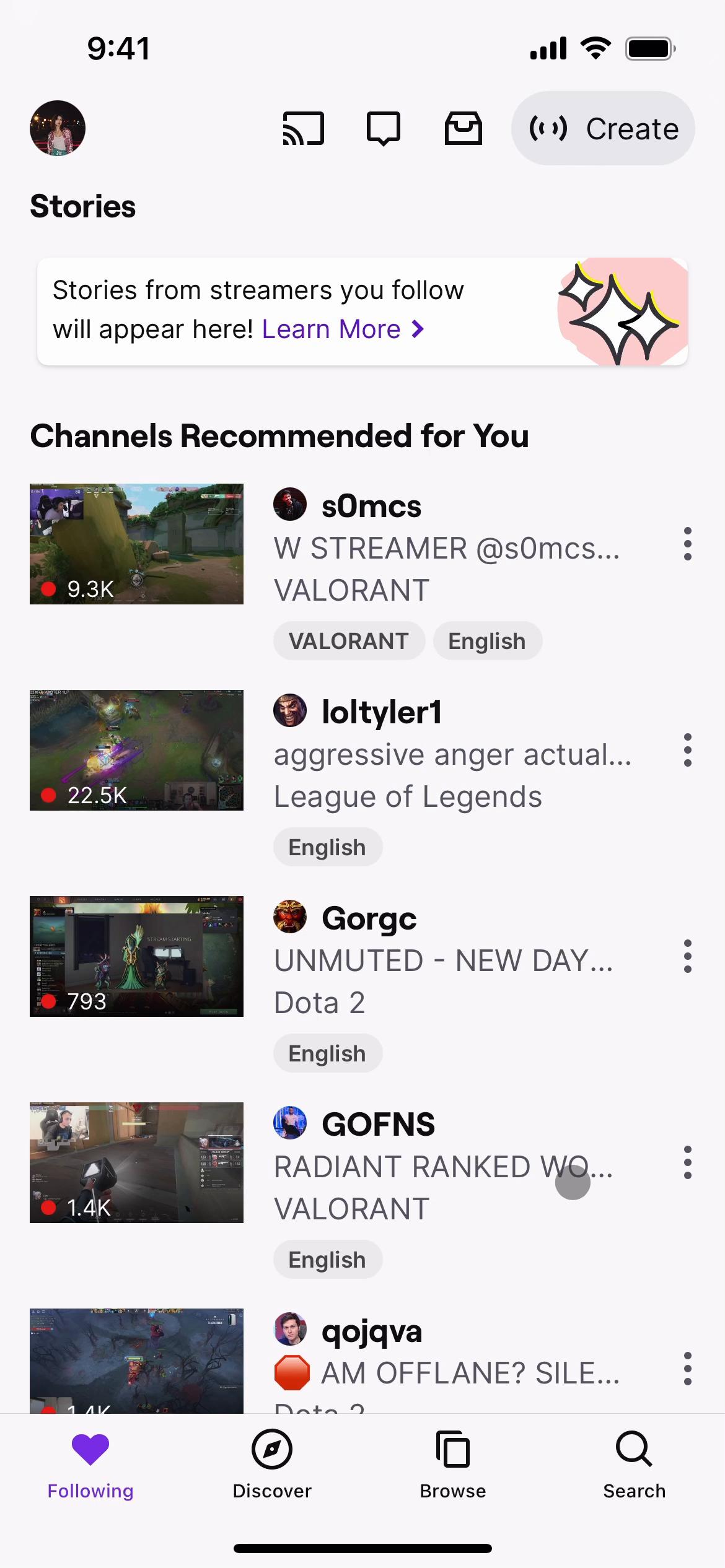 Screenshot of Searching on Twitch