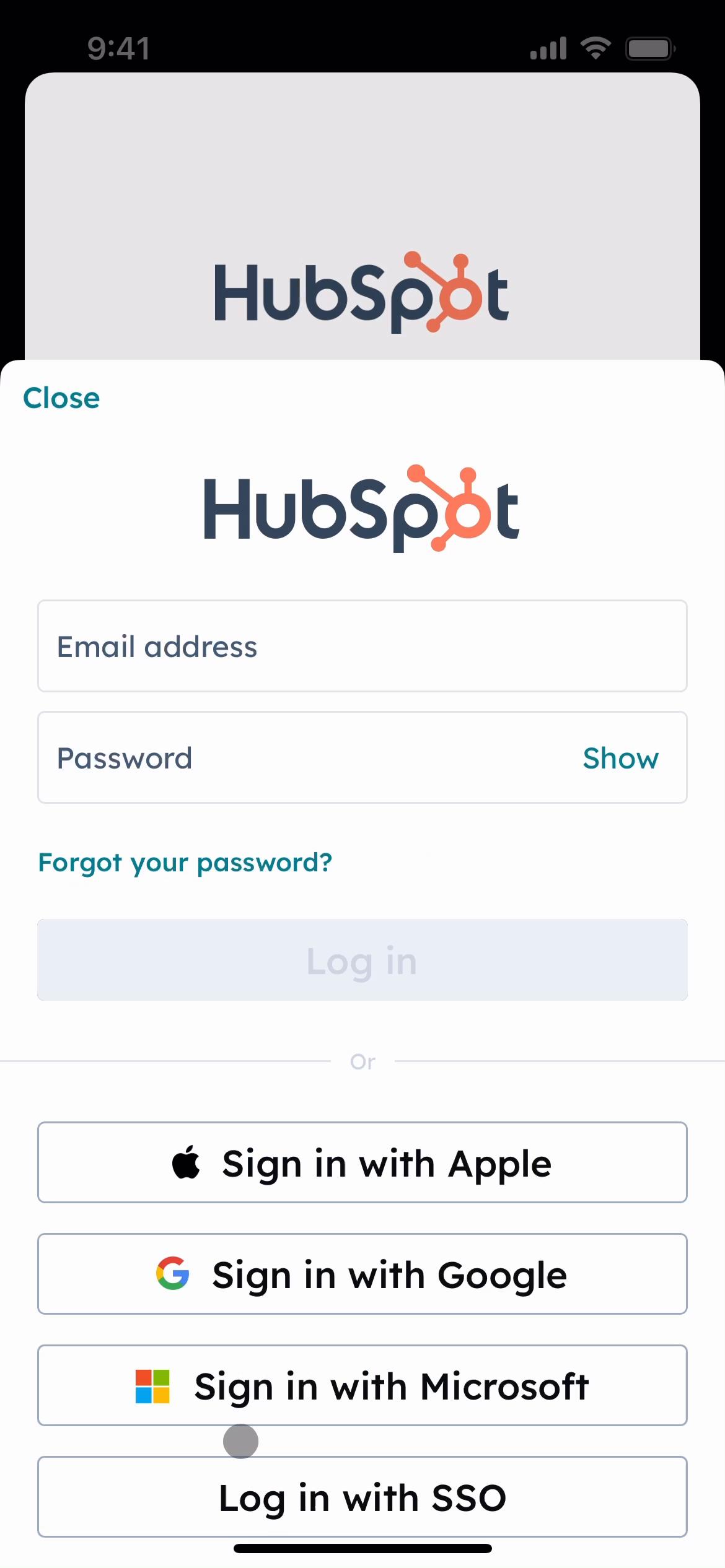 Screenshot of Resetting password on HubSpot CRM