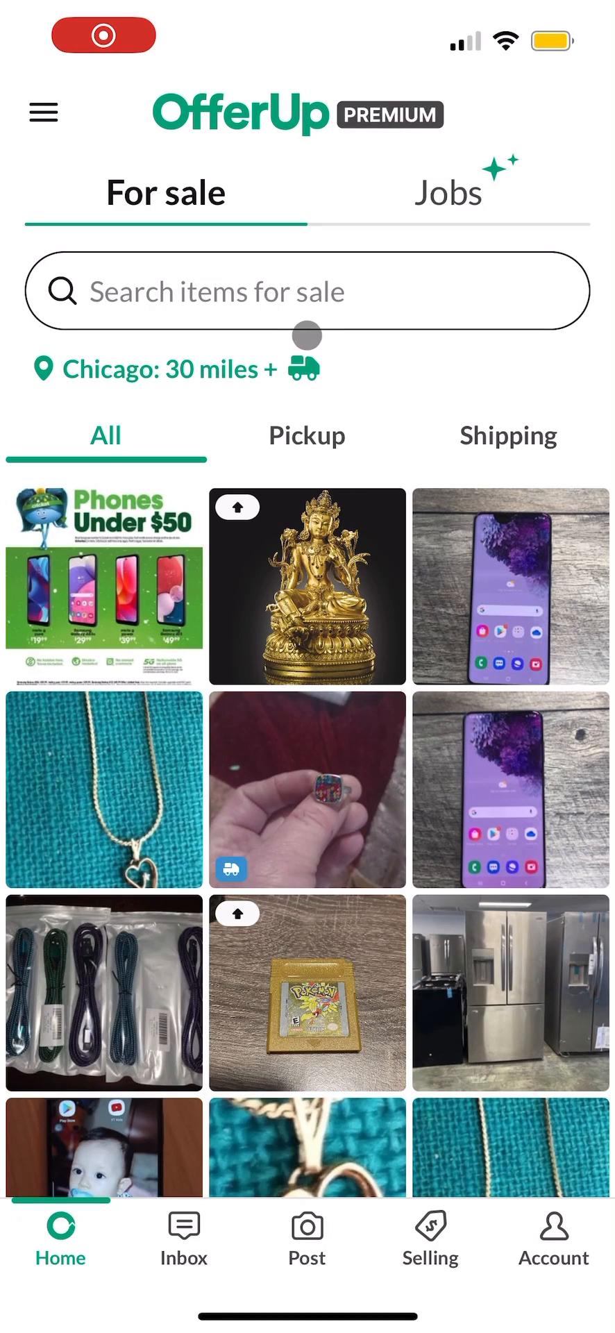 Searching on OfferUp video screenshot