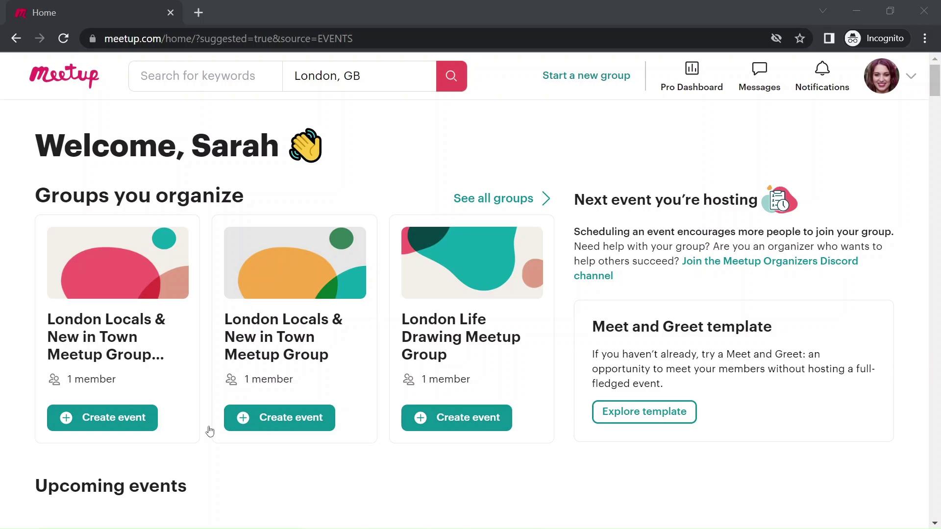 Creating an event on Meetup video screenshot