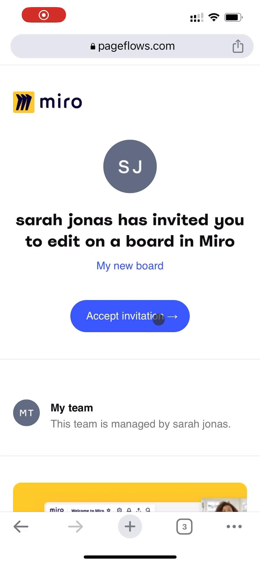 Accepting an invite on Miro video screenshot