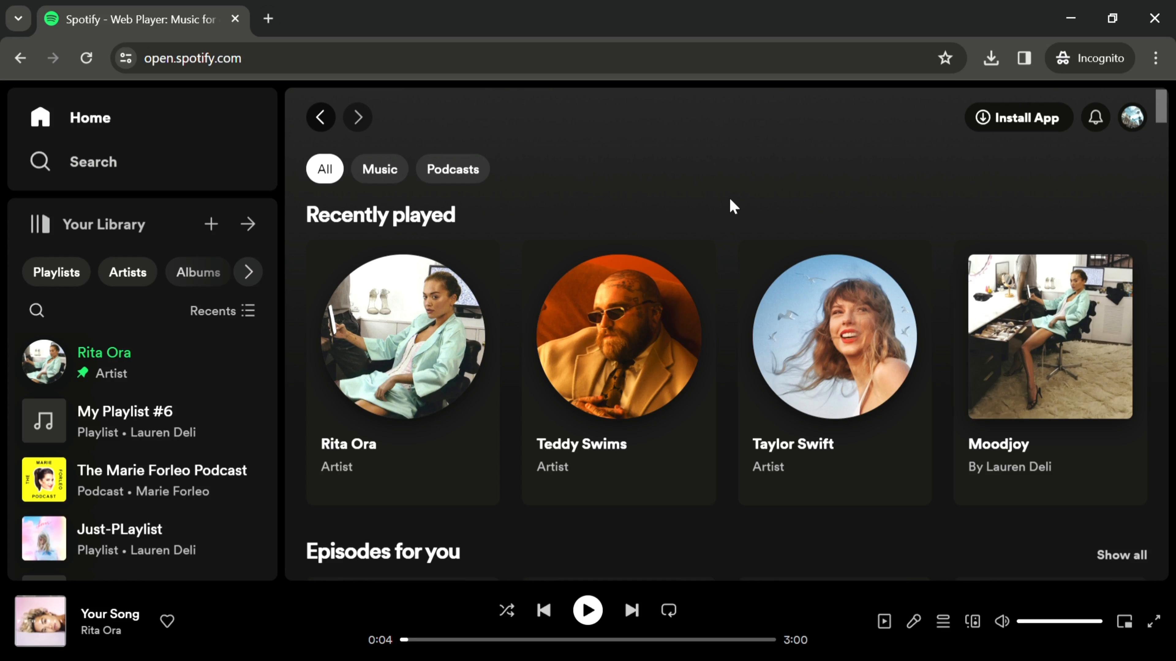 Reporting a user on Spotify video screenshot