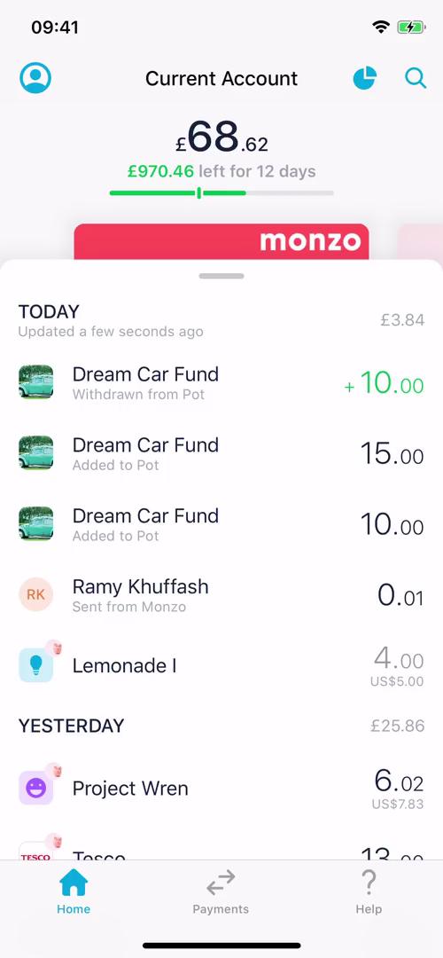 Activity feed on Monzo video screenshot