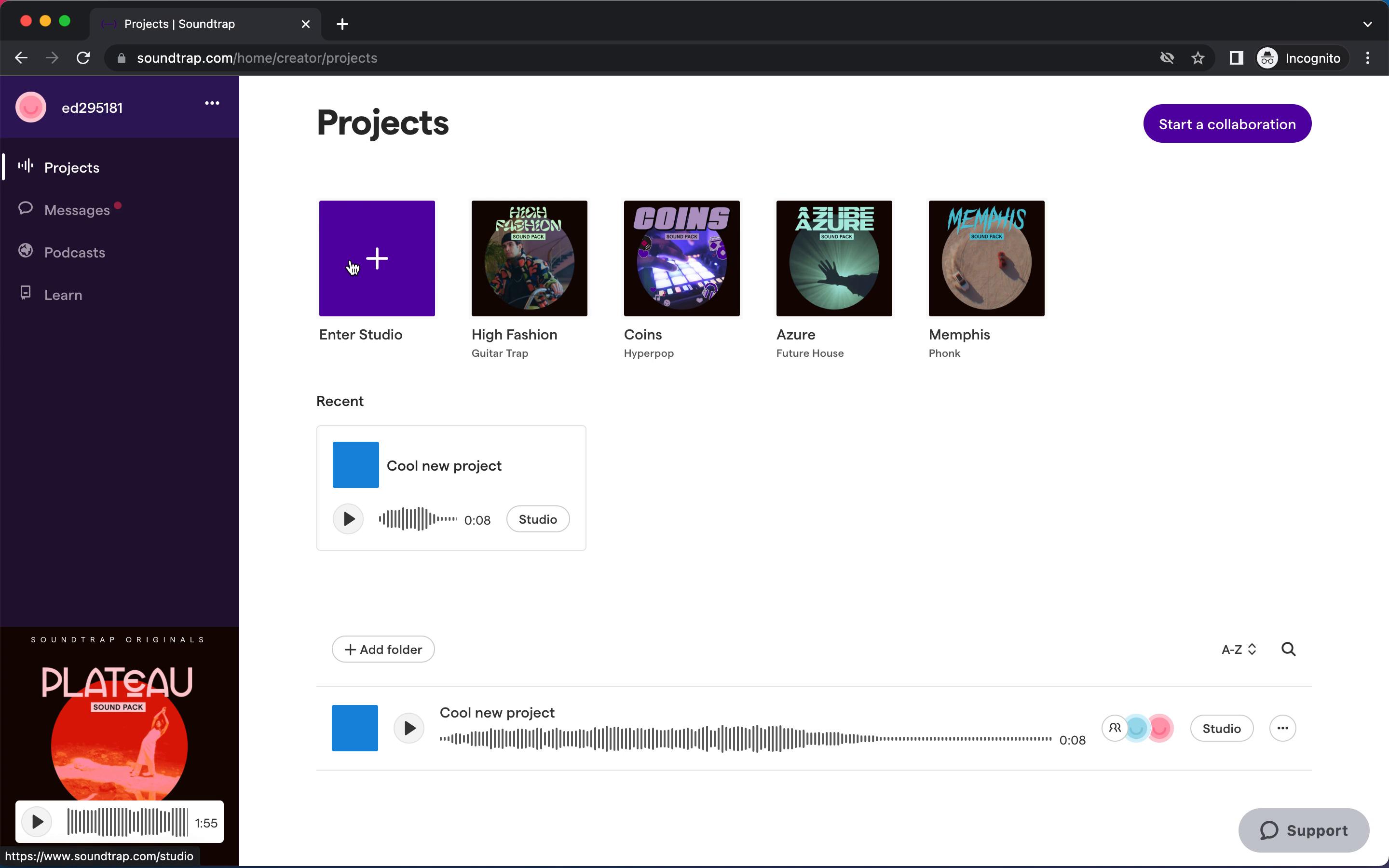 Screenshot of Creating a podcast on Soundtrap
